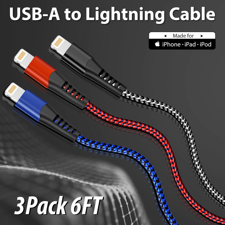 cugunu USB Lightning Cable 3 Pack 6FT iPhone Charger Apple MFi Certified Nylon Braided Fast Charging Cord Compatible wit
