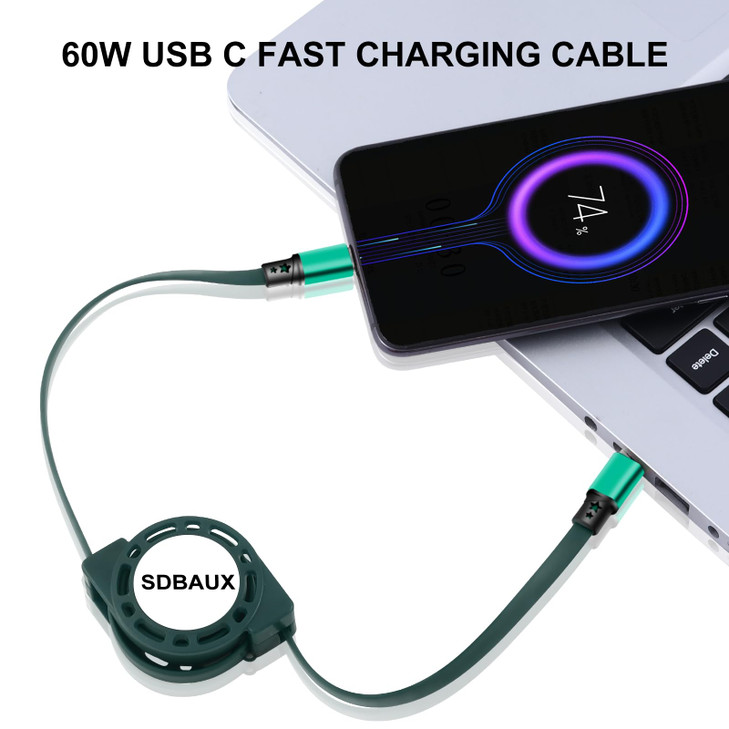 USB C Cable60W Retractable C to C Fast Charging CableType C Charger Cord for iPhone 16 15 Pro Max iPad Air 4 Galaxy S24