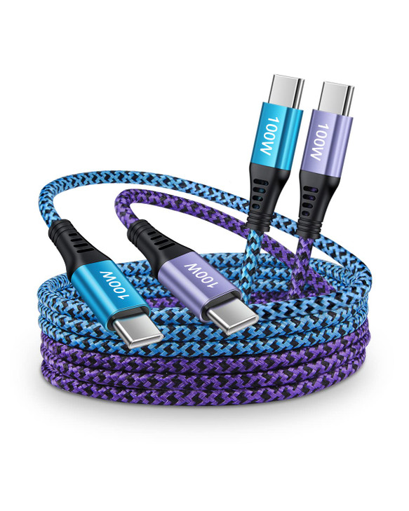 100W USB C Charger Cable 2Pack6ft PD 5A Super Fast Charging TypeC to TypeC Cable Braided USB C to C Cord for Samsung Gal