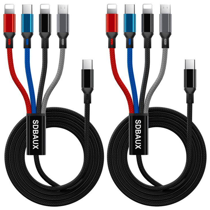 Multi Charging CableUSB C to 4 in 1 Nylon Braided Dual LightningType CMicro Port Fast Charger Cord for iPhone 17 16 15 1