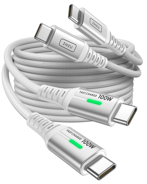INIU C to C Fast Charging Cable 2Pack 33ft White Type C Charger Cord for iPhone 17 16 15 Pro Max Samsung S25 S24 Ultra G