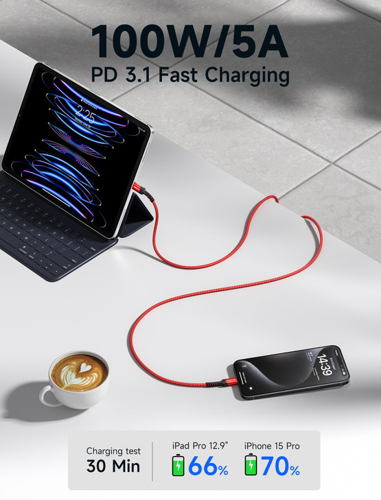 JSAUX 100W USB C to USB C Cable for iPhone 17 USBC Type C Charge Cord 5A Fast Charging Compatible with iPhone 17 Air 16