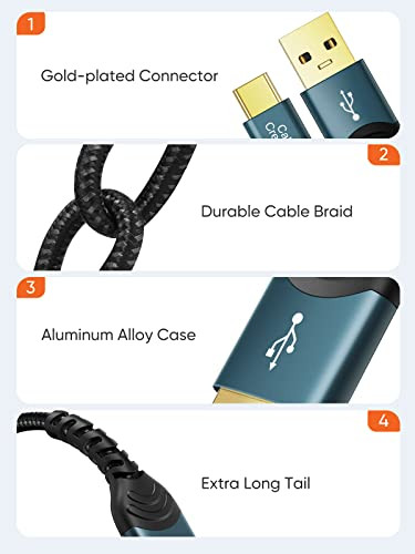 CableCreation USB C Cable2pcs 33FT USBA to USBC Fast Charging Braided Type C Data Cord for Power Bank Galaxy S23 iPad Pr