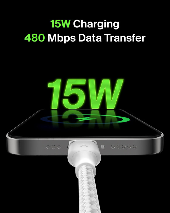 Belkin USB A to USB C Cable 33ft 15W Type C Charger iPhone Charger Cord Soft Braided Flexible for iPhone 17 16 Galaxy S2