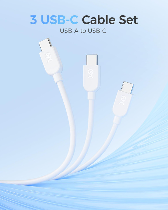 Cable Matters 3Pack USB A to USB C Cable 6ft in White Support Apple CarPlay Android Auto USBA to USBC Charging Cable for