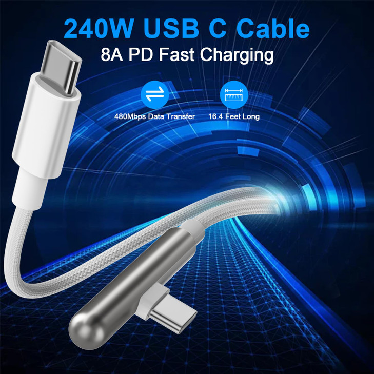 COOYA 240W Fast Charging Cable for iPhone 17 16 Pro Max 15USB C to USB C Charger Cable Right Angle 164ft Nylon Braided T