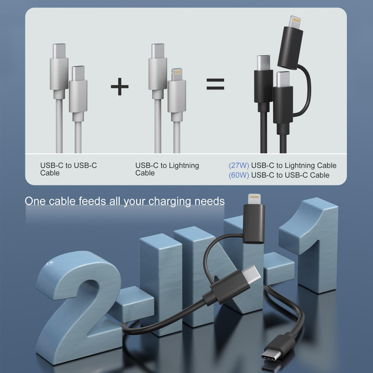 USB C Car Charger Coiled Lightning Cable 2 in 1 Lightning and USB C Cable for Apple Carplay Android Auto MFi 3A Fast Cha