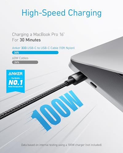 Anker USB C to USB C Cable TypeC Charging Cord Fast Charge10FT100W for iPhone 1717 pro MacBook and MoreBlack