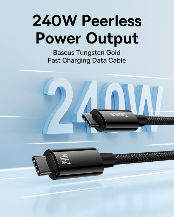 Baseus USB C Cable 240W PD 5A Fast Charging USBC to USBC Cable Zine Alloy Nylon Braided Type C Charger Cord for iPhone 1