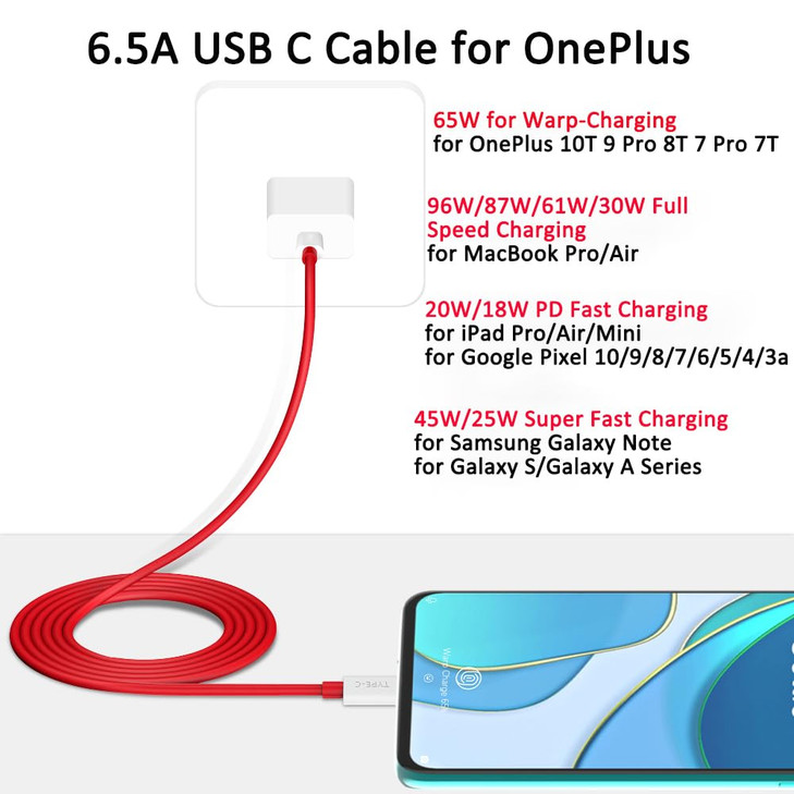 COOYA for WarpCharging Cable for OnePlus 10T 15 9 Pro 8T 125W 65W USB C to USB C Cable 6FT Super Fast Charge Cord Data T