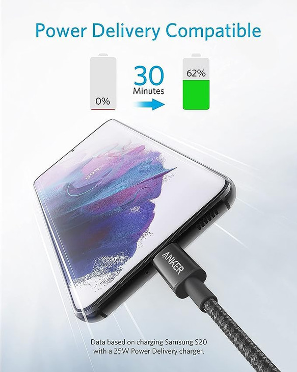 Anker USB C to USB C Cable TypeC 60W Fast Charging Cable 1FT 2Pack for iPhone 17 Series iPad mini 6 and More Black