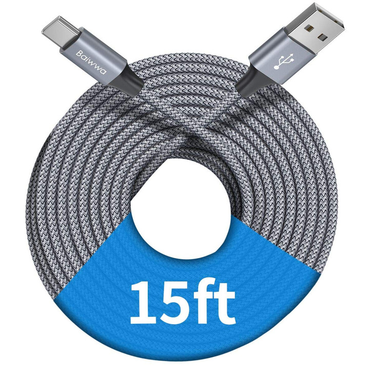 Baiwwa Long USB C Cable 15ft USB A to Type C Cable Charger Cord Premium Nylon Braided for iPhone 16 15 Series Samsung Ga