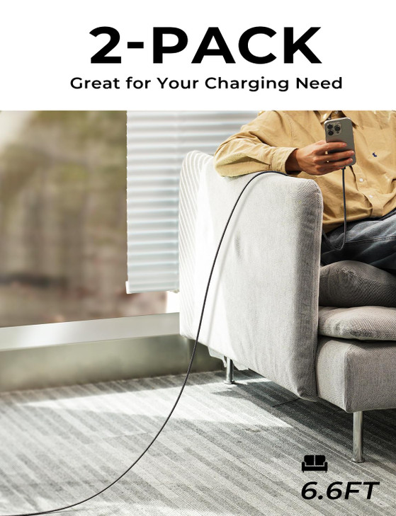 LISEN for iPhone 16 15 USB C to USB C Fast Charging 60W 2Pack 66ft USB C Cable Type C Fast Charging Charger Cable for iP