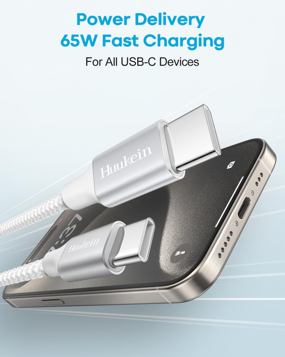 Huukein USB C to USB C Cable 3ft 2Pack Type C Cable Fast Charging for iPhone 16 15 Charger Cord for iPadAir for Samsung