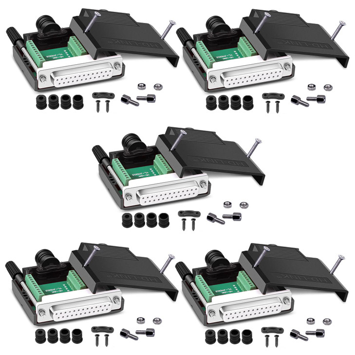 ANMBEST 5PCS DB25 Solderless Connector RS232 DSUB Serial to 25pin Port 16mm Thinner Terminal Female Adapter Breakout Boa