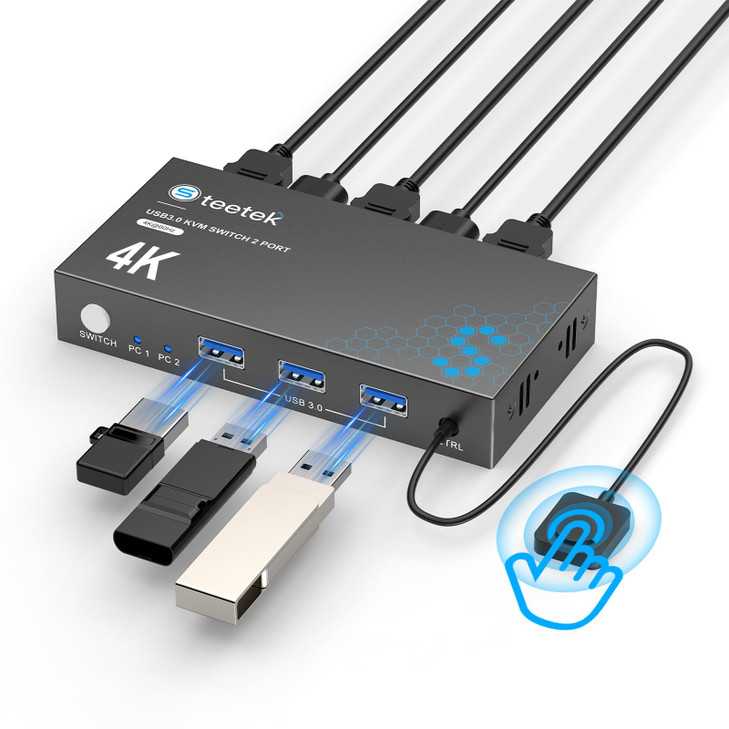 USB 30 HDMI KVM Switch 1 Monitors 2 Computers 4K60Hz KVM Switches for 2 Computers Sharing Monitor Keyboard Mouse Hard Dr