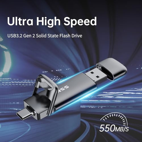 SSK External USB C SSD Flash Drive 512GB Up to 550MBs 2in1 Type C USB A USB32 Gen2 Solid State Thumb Drive Memory Stick