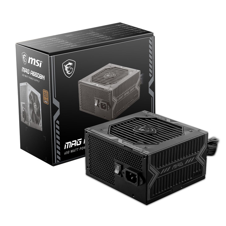 MSI MAG A650BN NonModular Compact 650W Power Supply 80 Bronze LowNoise Fan Active PFC Design 5 Year Warranty