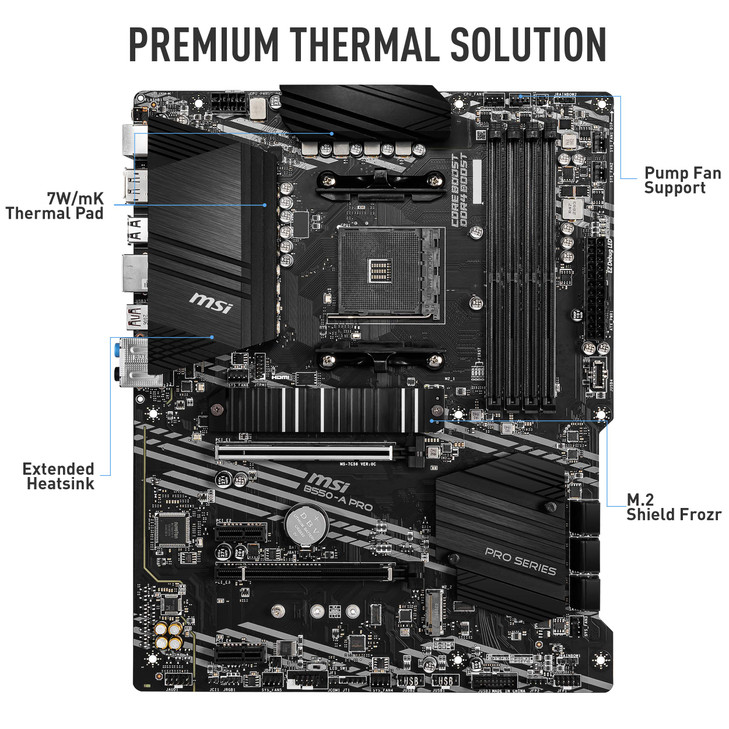 MSI B550A PRO ProSeries Motherboard AMD Ryzen 5000 AM4 DDR4 PCIe 40 SATA 6Gbs M2 USB 32 Gen 2 HDMIDP ATX