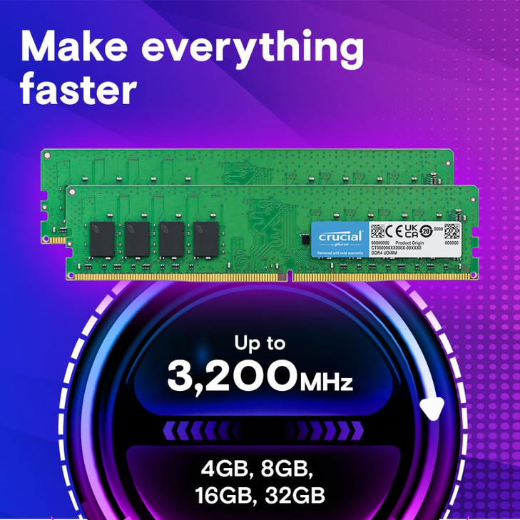 Crucial 16GB DDR4 RAM 3200MHz PC425600 CL22 Desktop Memory UDIMM 288Pin Downclockable to 29332666MHz Compatible with Int