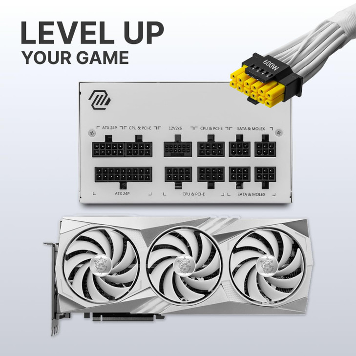MSI MAG A850GL PCIE5 White Fully Modular Compact Gaming 850W Power Supply 80 Gold ATX 31 PCIe 51 Ready Native DualColor
