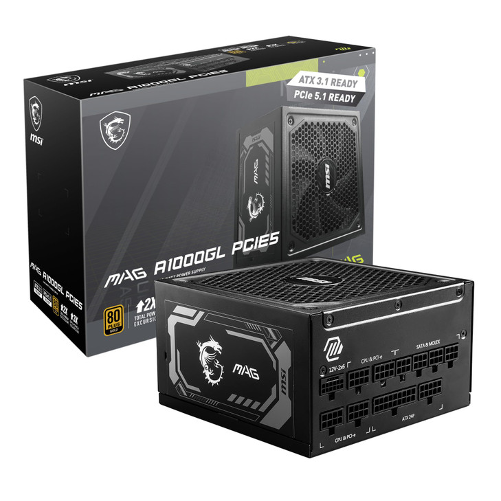 MSI MAG A1000GL PCIE5 MPG A750GF Fully Modular Compact Gaming 1000W Power Supply 80 Gold ATX 31 PCIe 51 Ready Native Dua