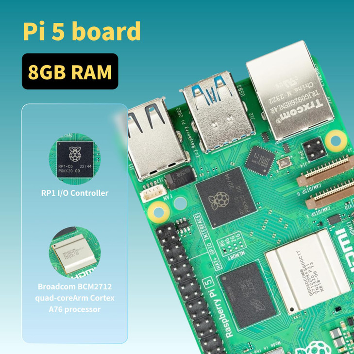 iRasptek Starter Kit for Raspberry Pi 5 RAM 8GB128GB Edition of OSBookworm PreLoaded Aluminum Case