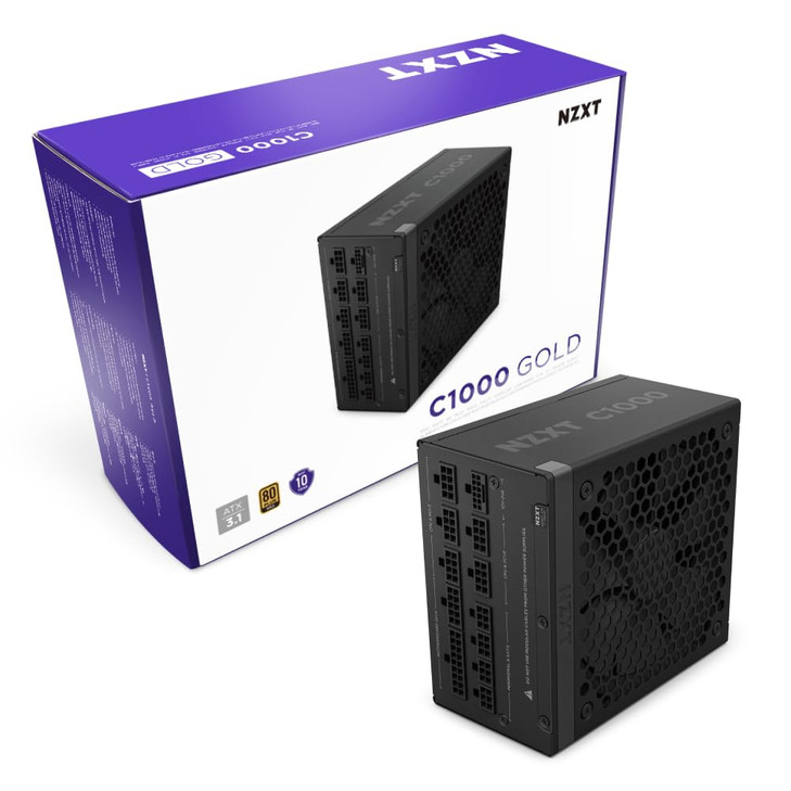 NZXT C1000 Gold ATX 31 Fully Modular LowNoise PC Gaming Power Supply 1000 Watts 80 Plus Gold 12V2x6 Connector Zero Fan M