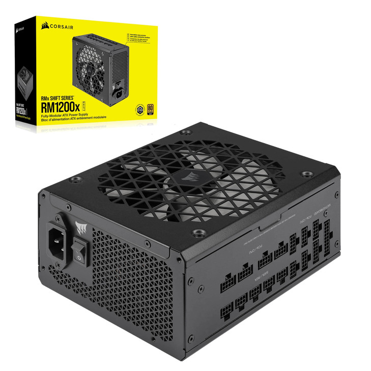 Corsair RM1200x Shift Fully Modular ATX Power Supply Side Interface ATX 31 PCIe 51 Compliant Zero RPM Fan Mode 105CRated