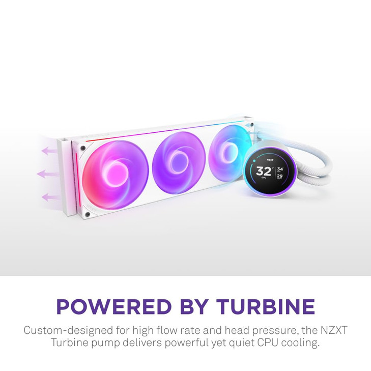 NZXT Kraken Elite 360 RGB 2024 AIO CPU Liquid Cooler 360mm Radiator F360 RGB Core Fan Customizable 272 IPS LCD NZXT Turb