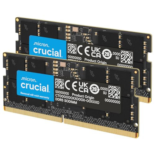 Crucial 32GB DDR5 RAM Kit 2x16GB 5600MHz or 5200MHz or 4800MHz Laptop Memory 262Pin SODIMM Compatible with Intel Core an