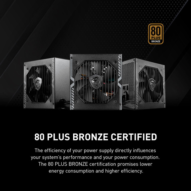 MSI MAG A550BN NonModular Compact 550W Power Supply 80 Bronze LowNoise Fan Active PFC Design 5 Year Warranty