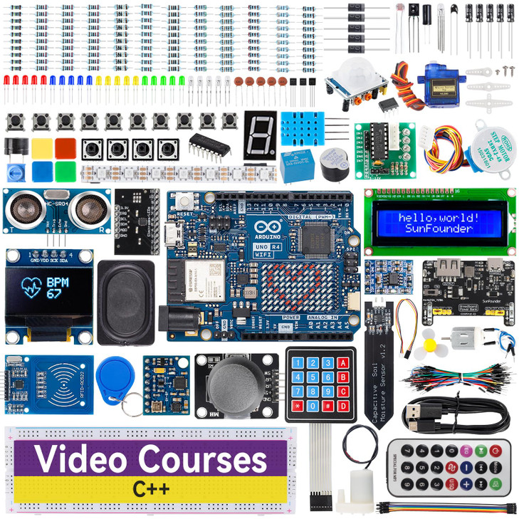 SunFounder Elite Explorer Kit with Original Arduino Uno R4 WiFi RoHS Compliant Bluetooth IoT ESP32 IIC LCD1602 OLED Supe