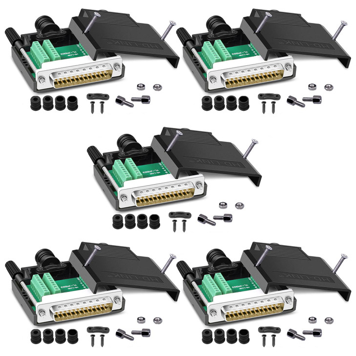ANMBEST 5PCS DB25 Solderless Connector RS232 DSUB Serial to 25pin Port 16mm Thinner Terminal Male Adapter Breakout Board