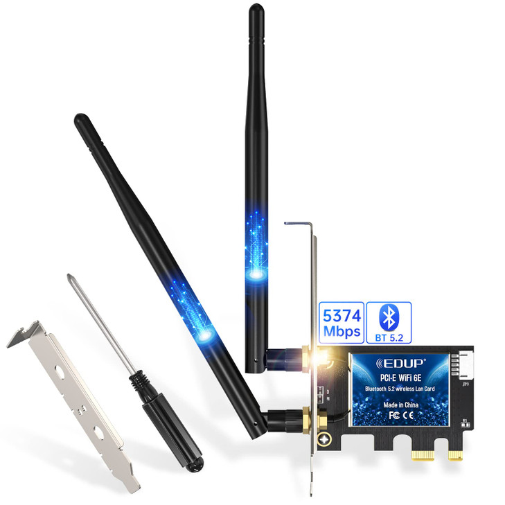 EDUP PCIe WiFi 6E Card Bluetooth 52 AX 5400 Mbps AX210 TriBand 6Ghz58GHz24GHz PCIE Wireless WiFi Network Adapter Card fo