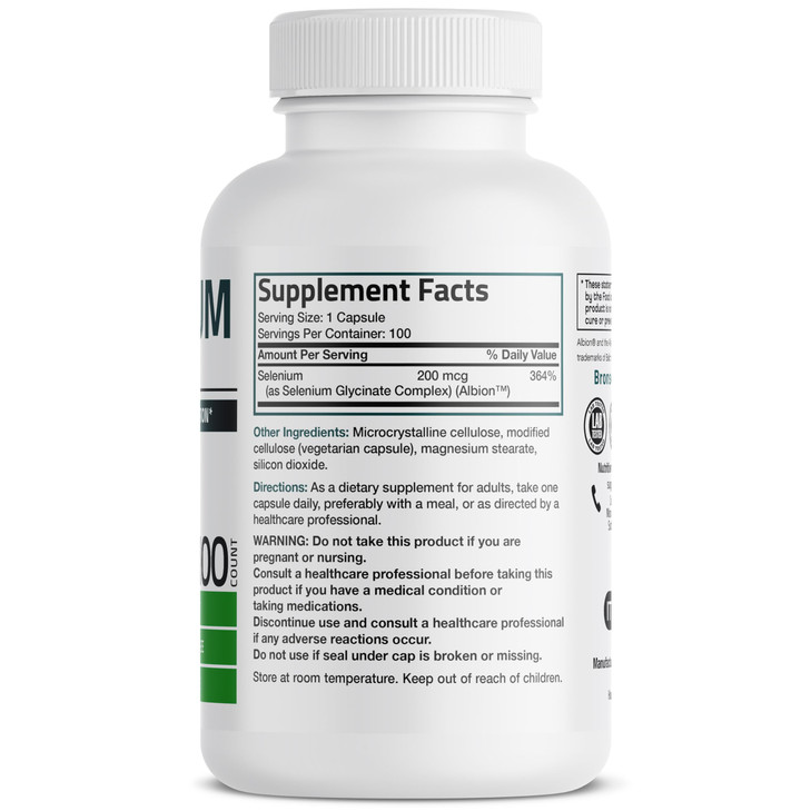 Bronson Selenium 200 mcg  Yeast Free Chelated Amino Acid Complex - Essential Trace Mineral with Superior Absorption, 100 Vegetarian Capsules online at globaldelivered