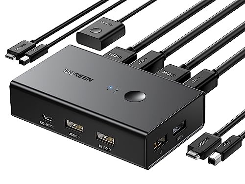 UGREEN HDMI KVM Switch 1 Monitor 2 Computers with 4 USB Ports 4K60Hz KVM Switches for Sharing One Monitor Keyboard Mouse