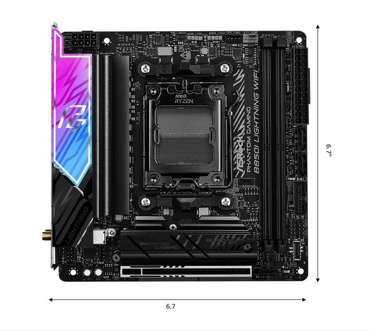 ASRock AMD B850i Lightning WiFi 6E Socket AM5 Ryzen 900080007000 Series DDR5 8200 OC MHz 128GB Mini ITX Motherboard M2 S