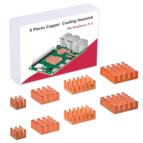 GeeekPi 8PCS Copper Heatsinks for Raspberry Pi 5 Heatsinks CPU Cooler with Thermal Conductive Adhensive Tape for Raspber