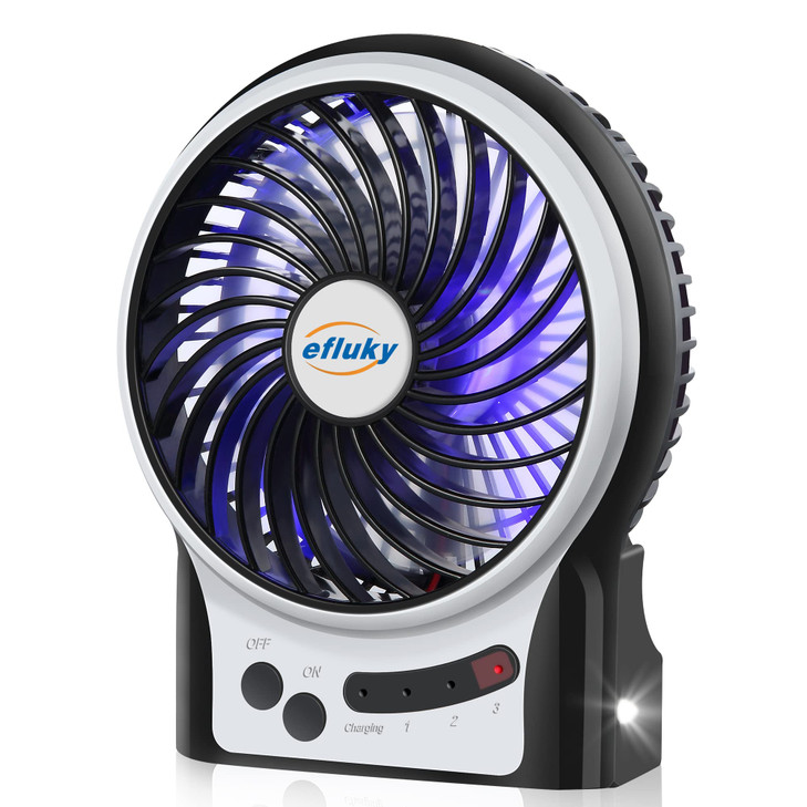 efluky 49Inch Mini Desk Fan 3 Speeds Rechargeable BatteryUSB Powered with LED Light Quiet Portable Fan for Home Office T