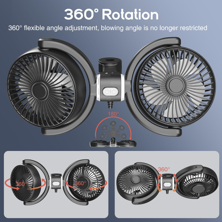 Trustnice USB Car Fan for Backseat for Kids Dual Head Car Seat Fan Independently Controlled 360 Rotatable Powerful 3Spee