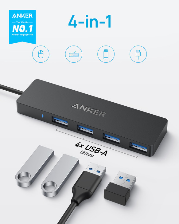 Anker USB C Hub 4 Ports Multiple USB 30 Hub with 5Gbps Data Transfer Extender for Type C Port Laptop PC Desktop and More