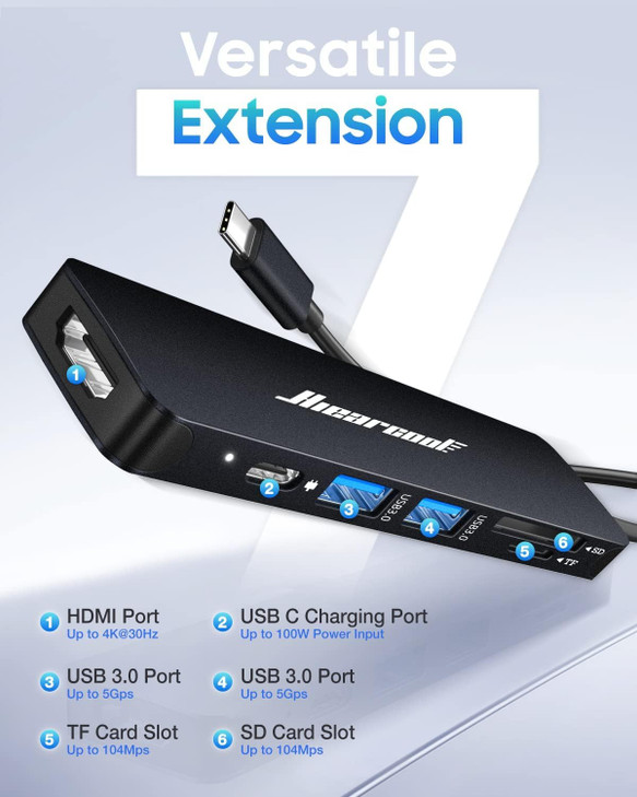 Hiearcool USB C Hub USBC Hub MultiPort Adapter for MacBook ProAir M1 M2 4K HDMI USBC Dock Dongle for iPad and Other Type