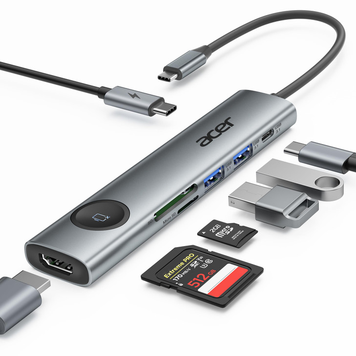 Acer USB C to HDMI Multiport Adapter 7 in 1 USBC Hub with HDMI 4K60Hz 100W PD 2 USBA 31 and 1 USB C 31 with 5Gbps SD Car