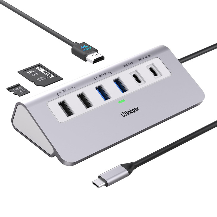 P9 USB C Hub intpw 9in1 USB C Hub Multiport Adapter with 4K HDMI PD 100W TypeC 2 USB A 30 5Gbps 2 USB A 20 SDTF Card Rea