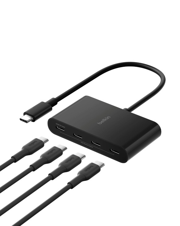 Belkin Connect 4 Port USB C Hub Multiport Adapter Dongle with 4 USB C 32 Gen 2 Ports High Speed 10G Data Transfer for La