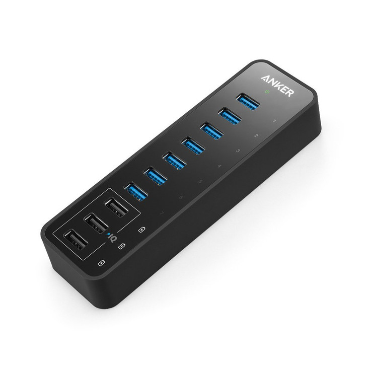 Anker USB Hub USB 30 Hub 10 Port 60W Data Hub with 7 USB30 Ports 3 PowerIQ Charging Ports Compatible with MacBook iMac D