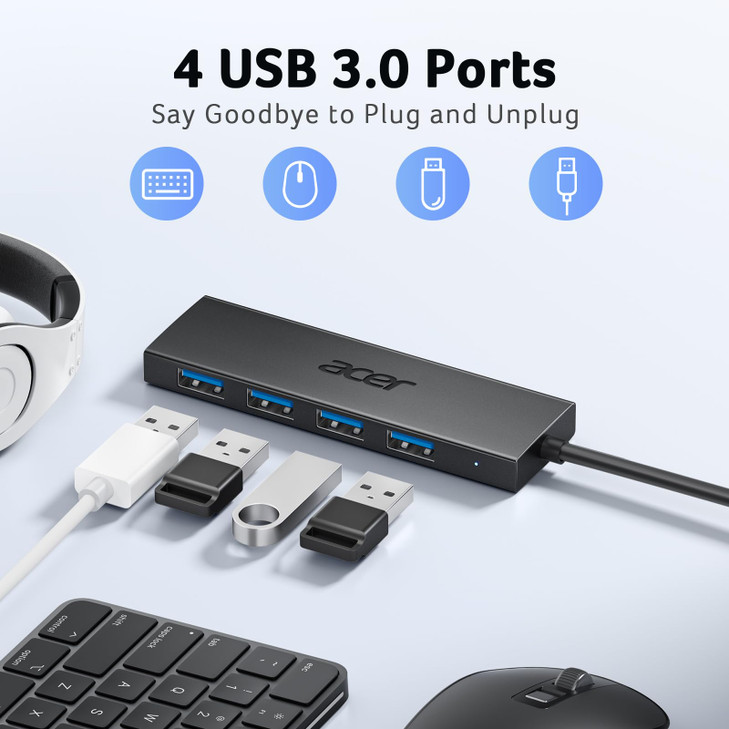 Acer USB Hub 4 Ports Multiple USB 30 Hub USBA Splitter for Laptop with Type C Power Port Extender for A Port Laptop PC D
