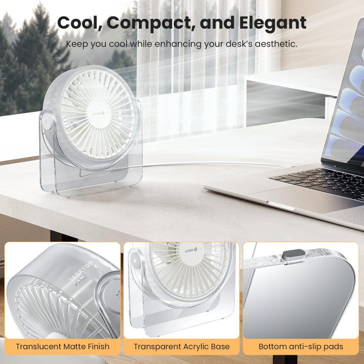 WSKEN USB Small Desk Fan Aesthetic Design Mini But Powerful Portable Ultra Quiet 3 Speeds Wind Desktop Personal Fan for