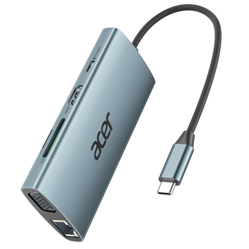 Acer USB C Hub with 4k HDMI 9in1 USB C to Ethernet Adapter 5Gbps USBA 30 Docking Station VGA Splitter SD Card Reader PD